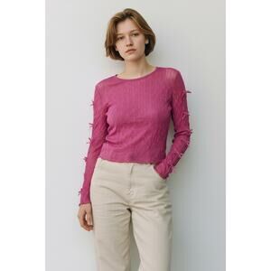 Forever 21 Pink Romantic Blouse Bows Sz Med Fairycore Whimsy Glam Coquette